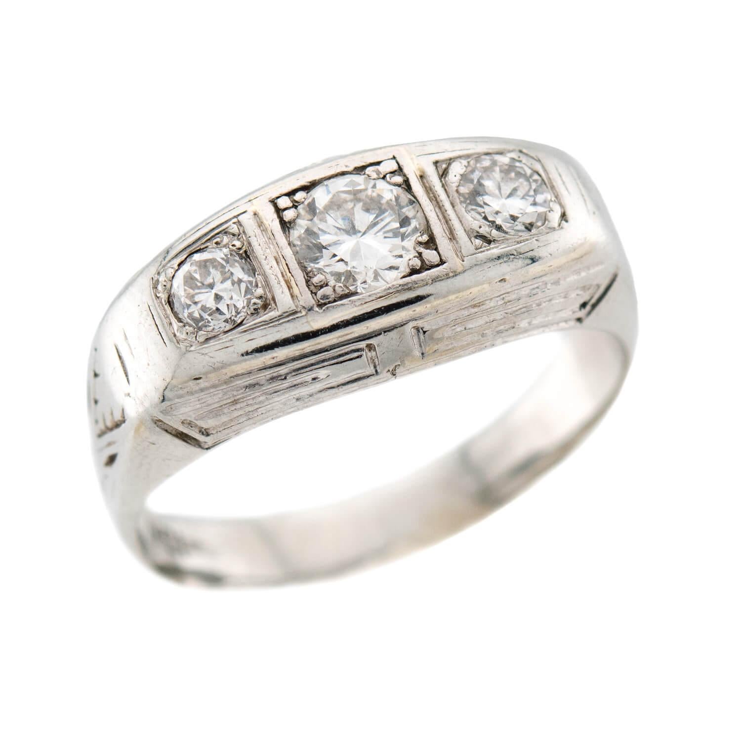 Art Deco 13k Diamond Flush Mount Ring in vendita