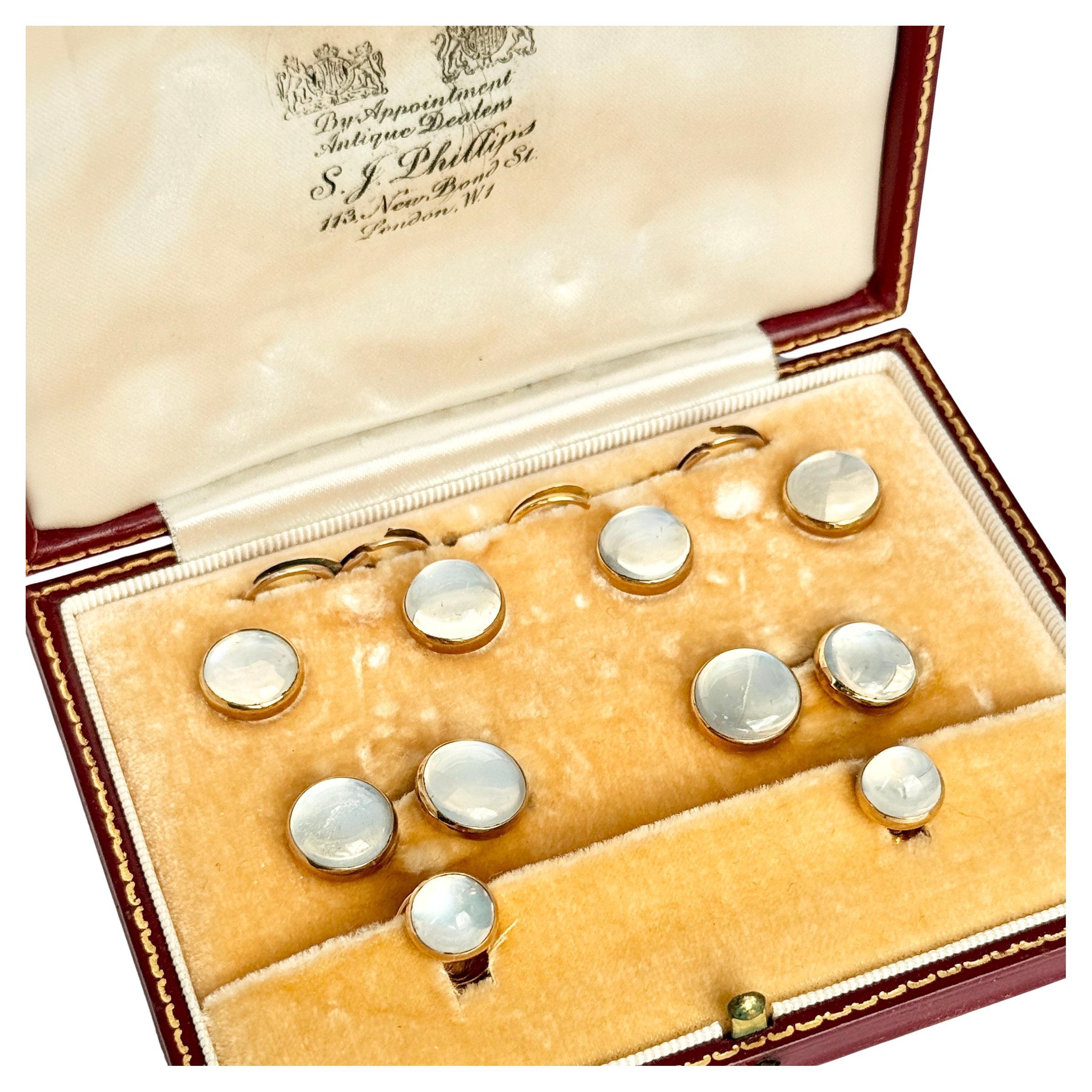 Art Deco 14 Carat Gold and Moonstone Gents Dress Set