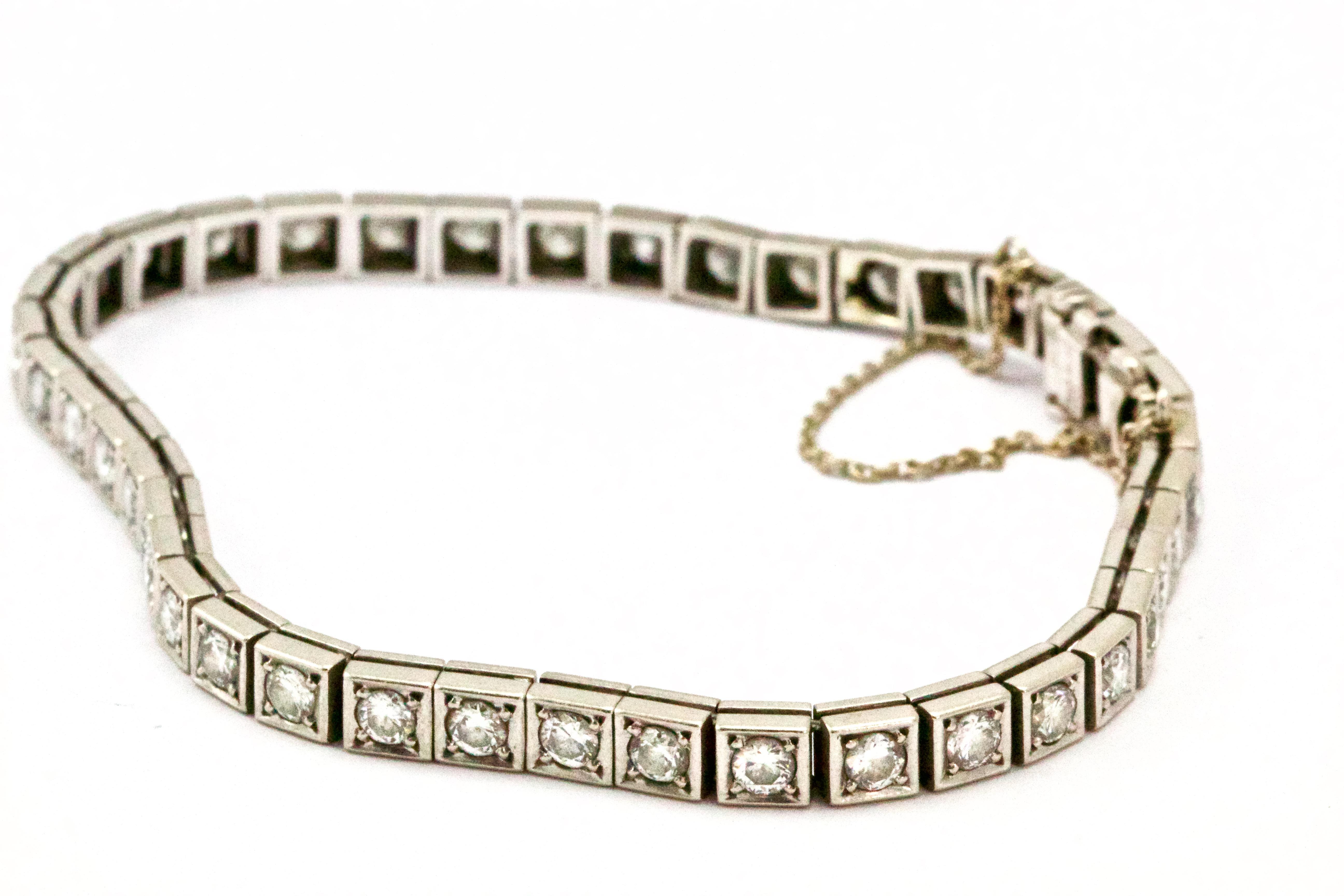 Art Deco 14 Carat White Gold Diamond Tennis Bracelet 1