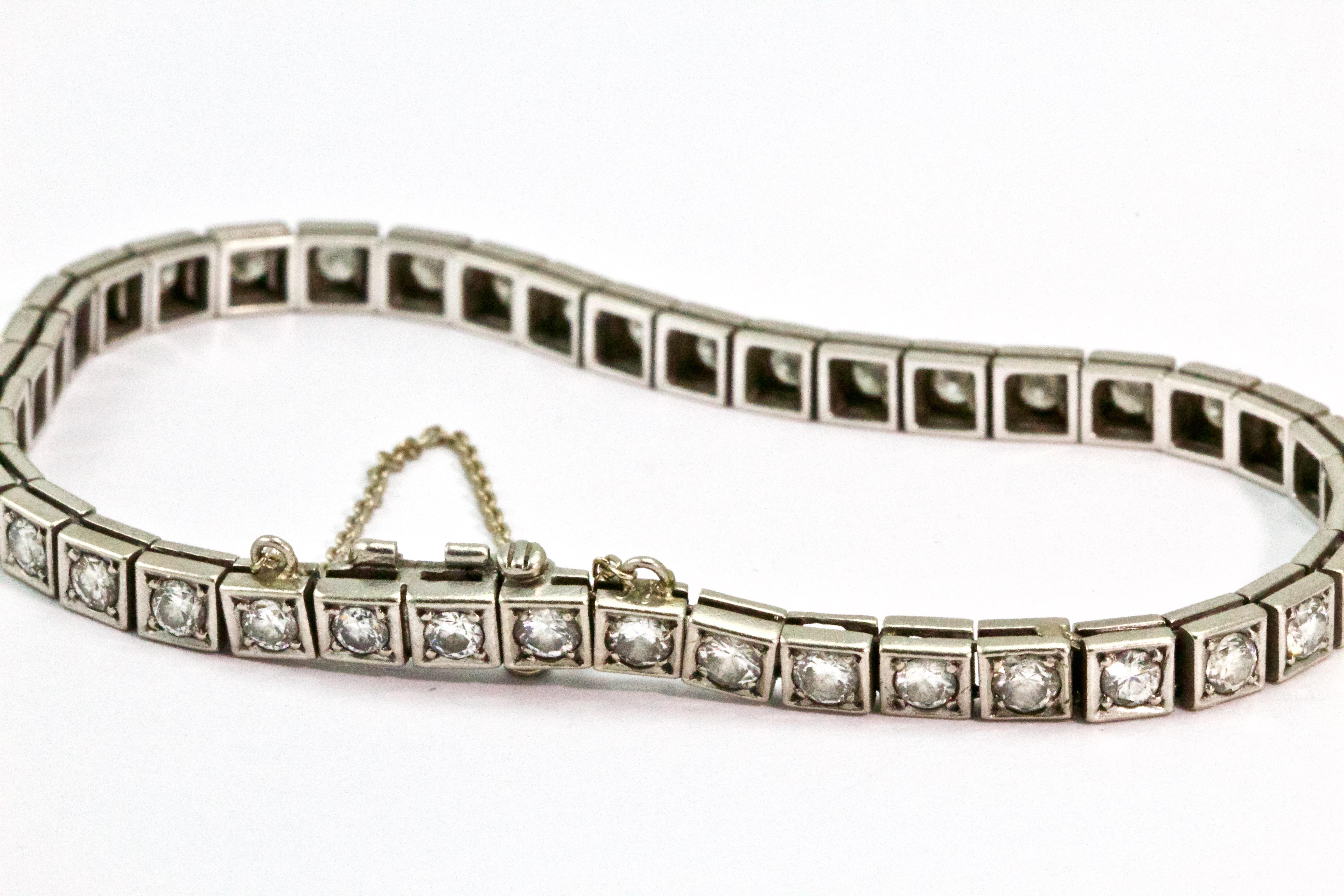 Art Deco 14 Carat White Gold Diamond Tennis Bracelet 3