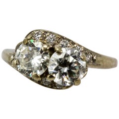 Art Deco 14 Carat White Gold Moi Et Toi Diamond 2 Carat Engagement Ring
