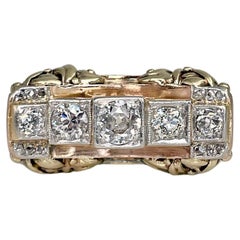 Art Deco 14 Karat Bi-colour Gold Old Cut Diamond Cocktail Ring