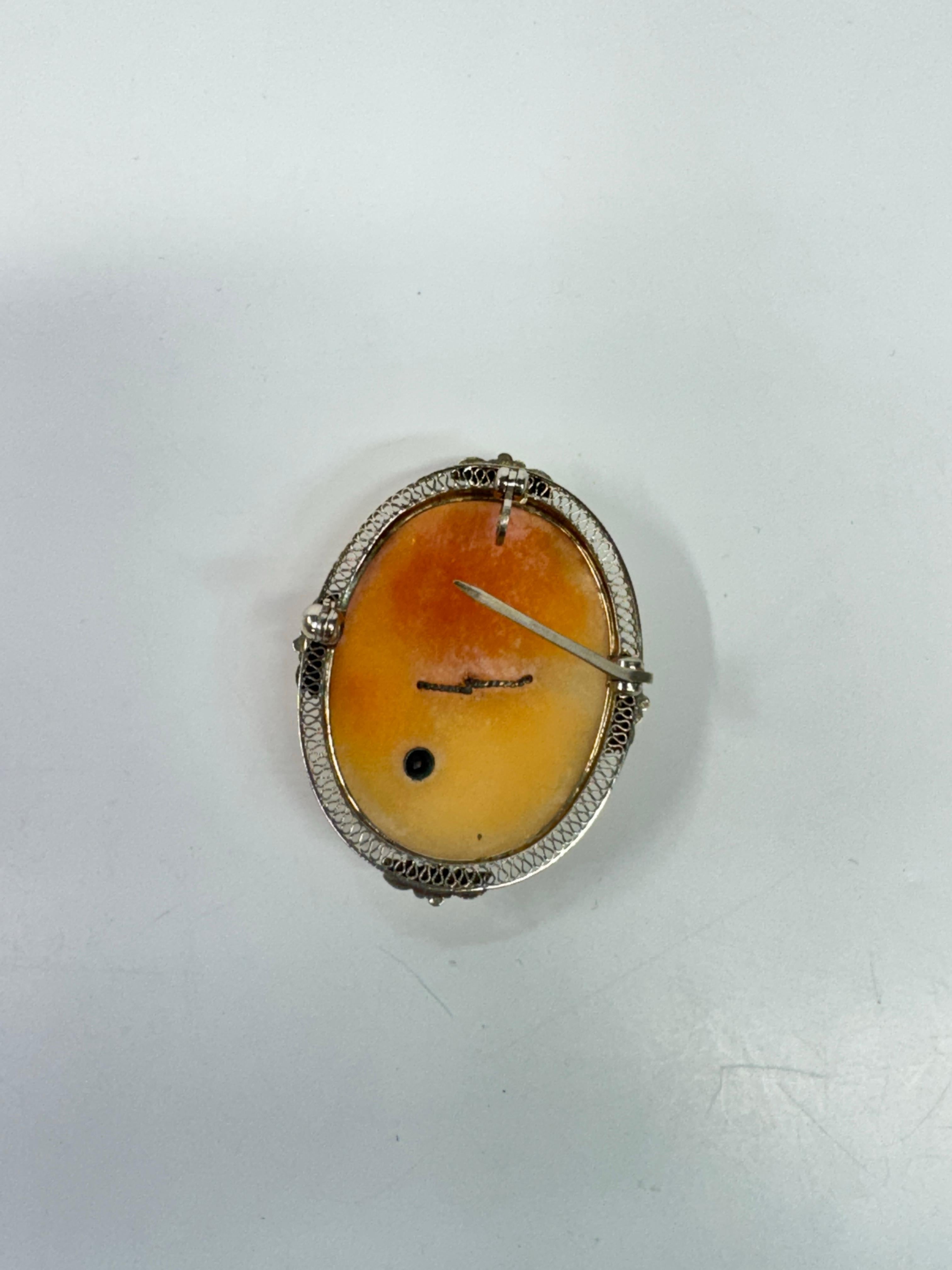 Art Deco 14 Karat Cameo Diamond Pendant Brooch For Sale 2