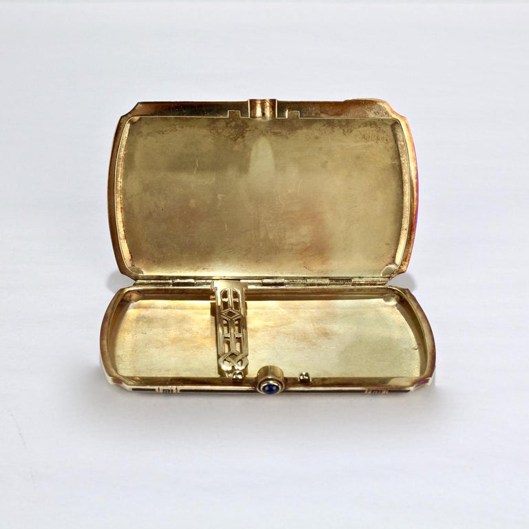 Art Deco 14 Karat Gold and Enamel Ladies Cigarette Case For Sale at 1stDibs