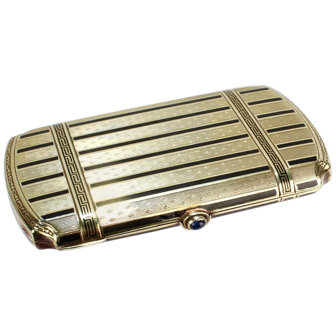 Art Deco 14 Karat Gold and Enamel Ladies Cigarette Case