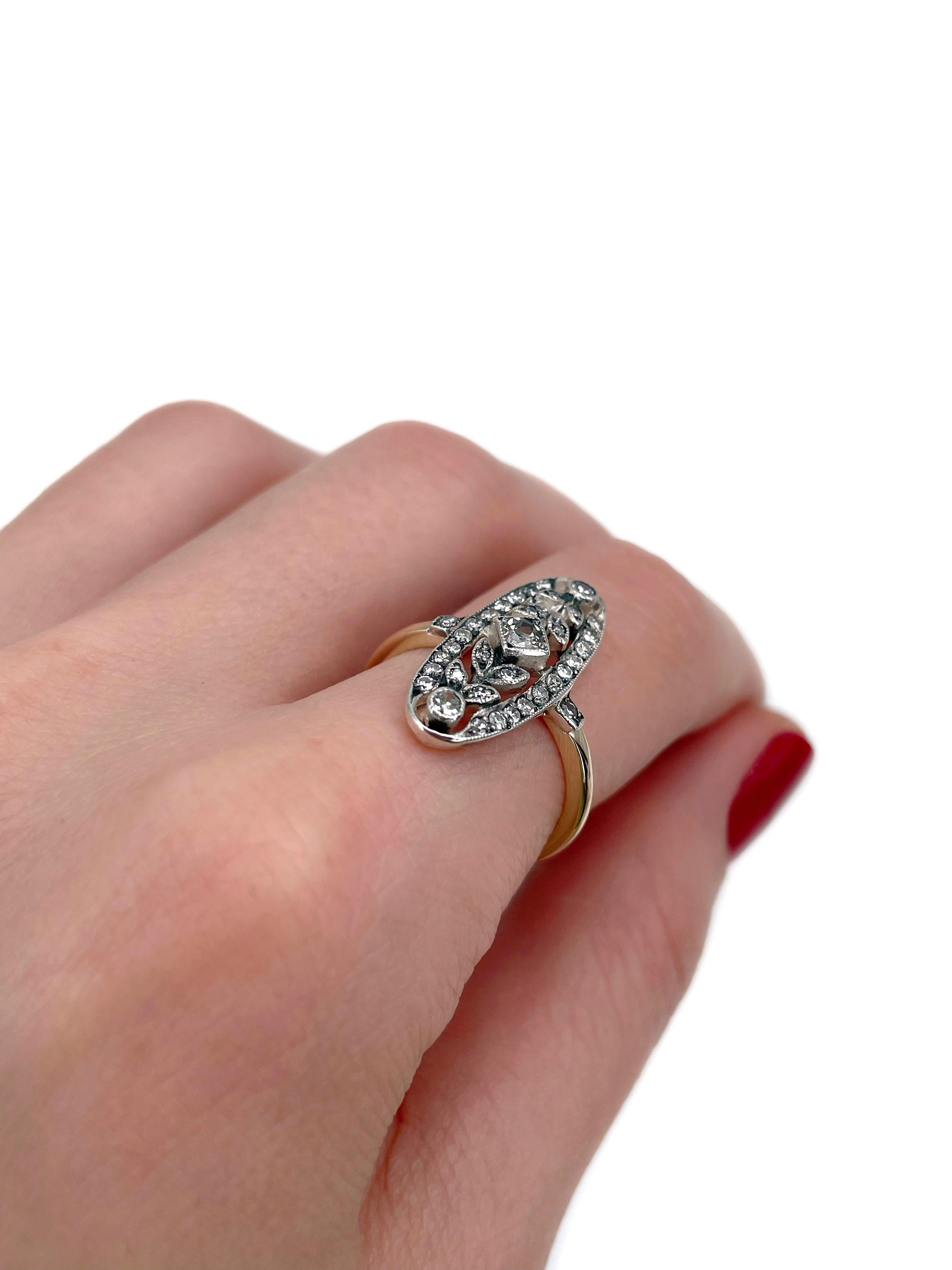 Art Deco 14 Karat Gold Diamant-Cocktailring mit durchbrochenem Blumenmotiv (Art déco)