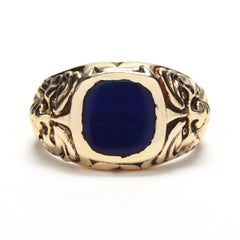 Art Deco 14 Karat Gold and Lapis Gargoyle Ring