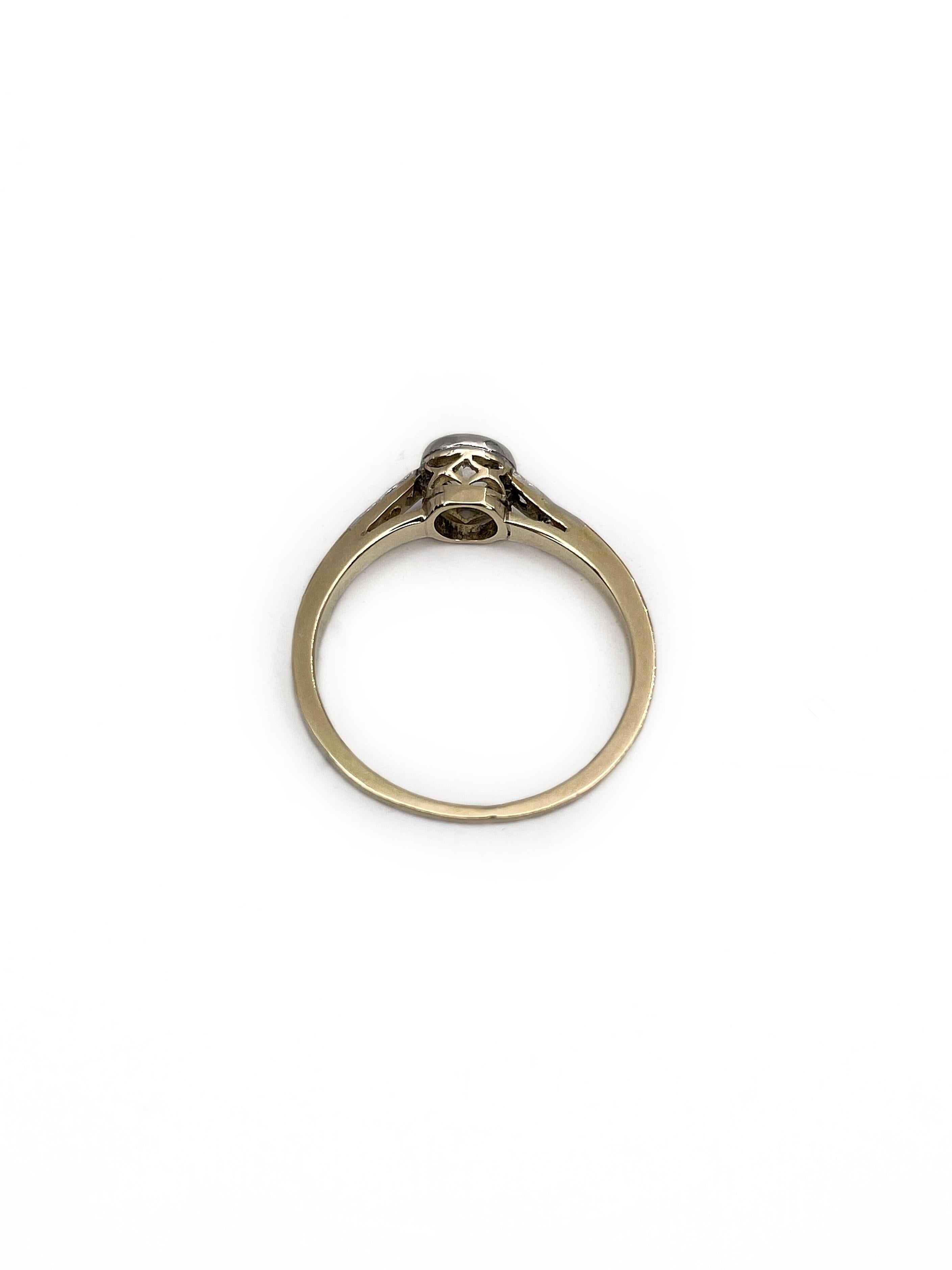 Old European Cut Art Deco 14 Karat Gold Platinum 0.45 Carat Old European Diamond Engagement Ring