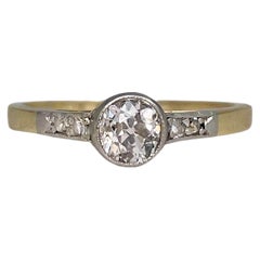 Art Deco 14 Karat Gold Platinum 0.45 Carat Old European Diamond Engagement Ring