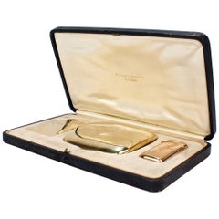 Antique Art Deco 14 Karat Gold Smoking Set with Cigarette Case, Card Case and Match Safe