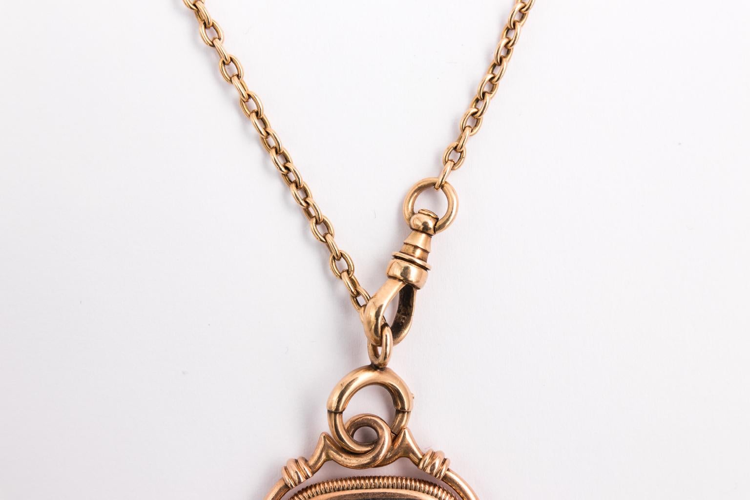 Women's Art Deco 14 Karat Gold Watch Chain With Locket For Sale