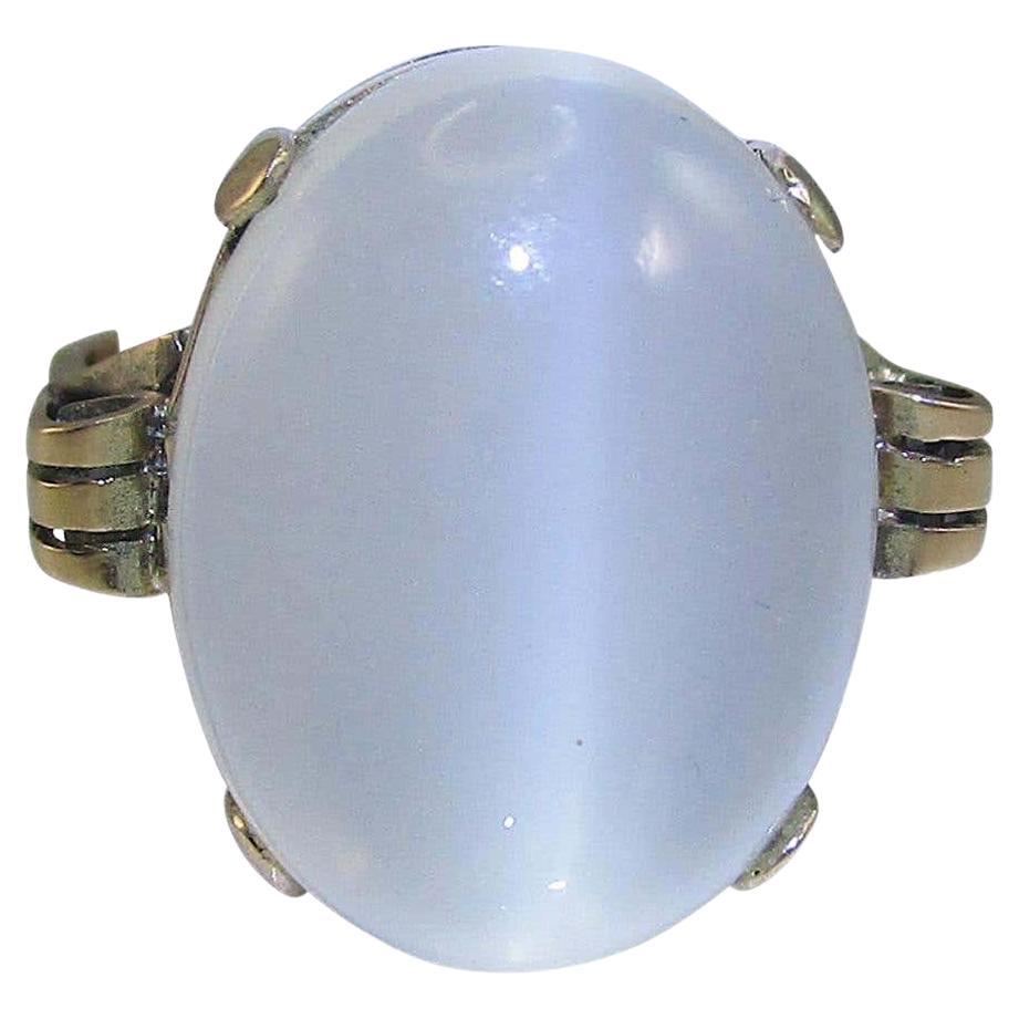 Cats Eye Moonstone Halo Ring with Burmese Rubies in Rose Gold at