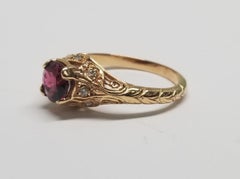 "Art Deco Style" 14 Karat Rose Gold Pink Tourmaline and Diamond Ring