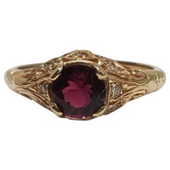 "Art Deco Style" 14 Karat Rose Gold Pink Tourmaline and Diamond Ring