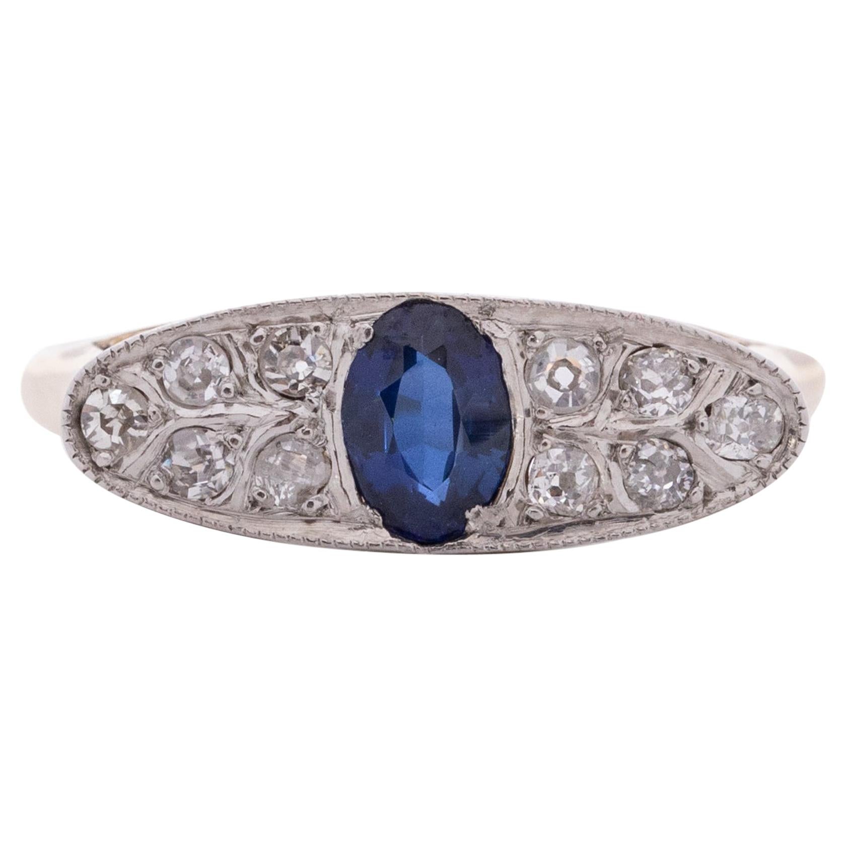 Art Deco 14 Karat Two-Tone Sapphire and Diamond Pave Vintage Statement Ring