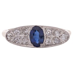 Art Deco 14 Karat Two-Tone Sapphire and Diamond Pave Vintage Statement Ring