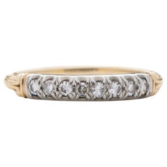 Art Deco 14 Karat Two-Tone Wedding Band with 8 Single Cut Diamonds in White Gold