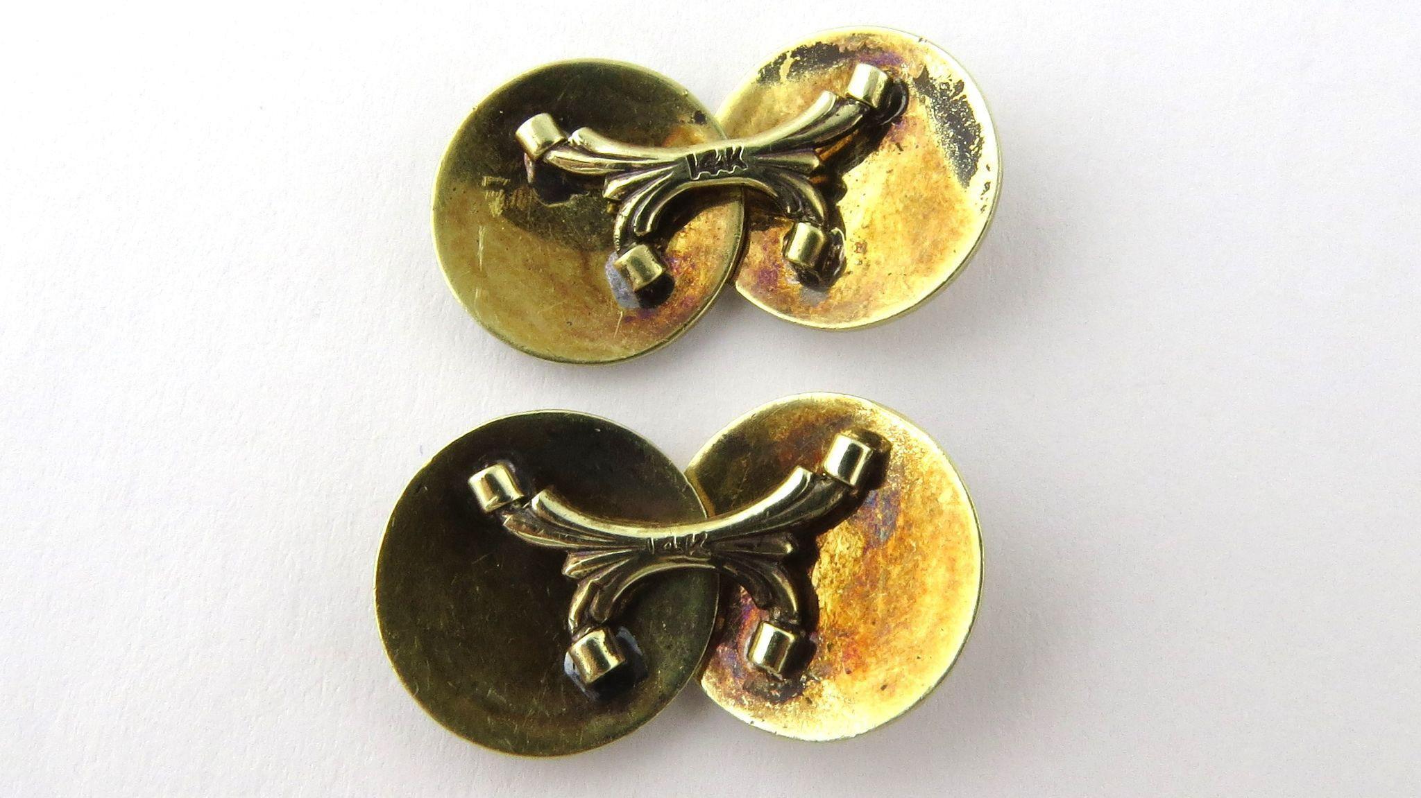 Art Deco 14 Karat White and Gold Two-Toned Engine Turned Cufflinks In Excellent Condition In Washington Depot, CT