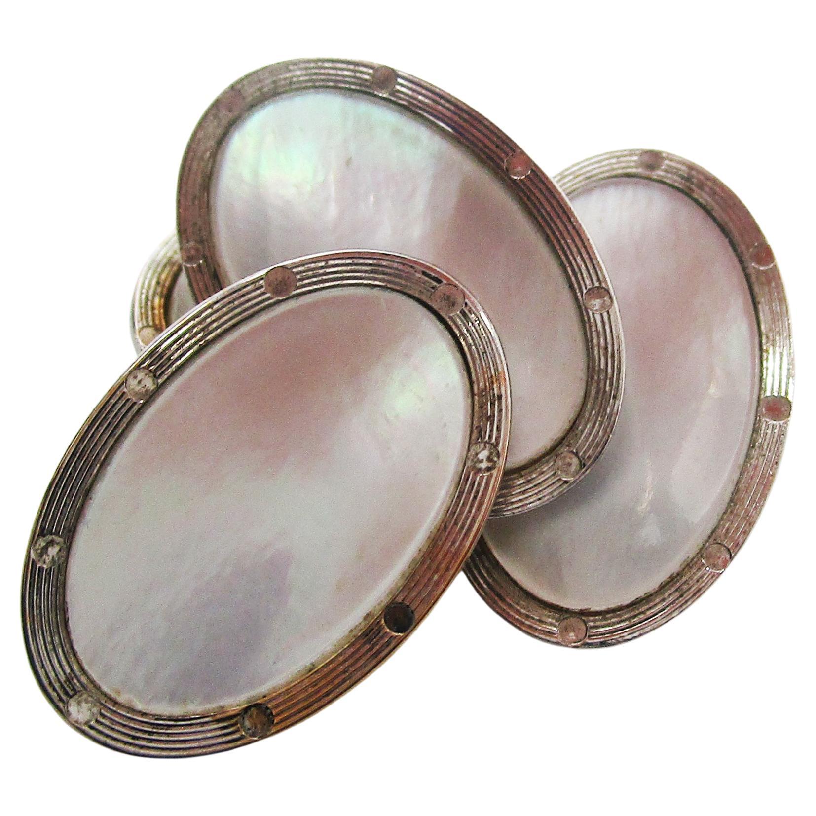 Art Deco 14 Karat White Gold and Mother of Pearl Cufflinks For Sale