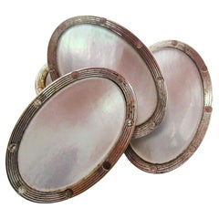 Art Deco 14 Karat White Gold and Mother of Pearl Cufflinks