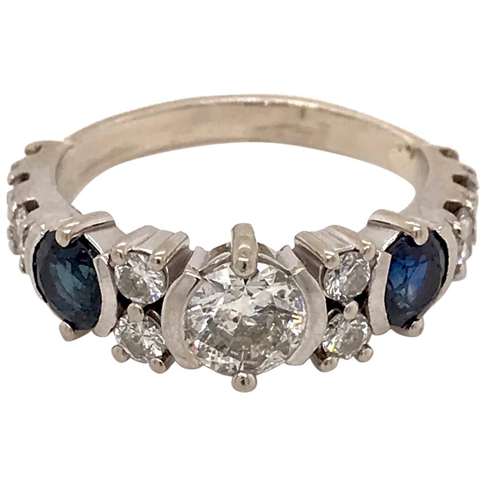 Vintage 14k White Gold, Diamond, & Sapphire Art Deco Style Cocktail Ring