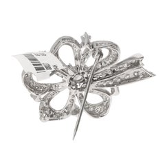 Art Deco 14 Karat White Gold Diamond Floral Bow Brooch, 2.75 Carats