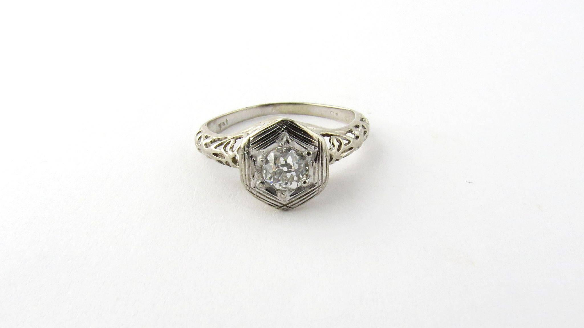 Women's Art Deco 14 Karat White Gold Diamond Ring