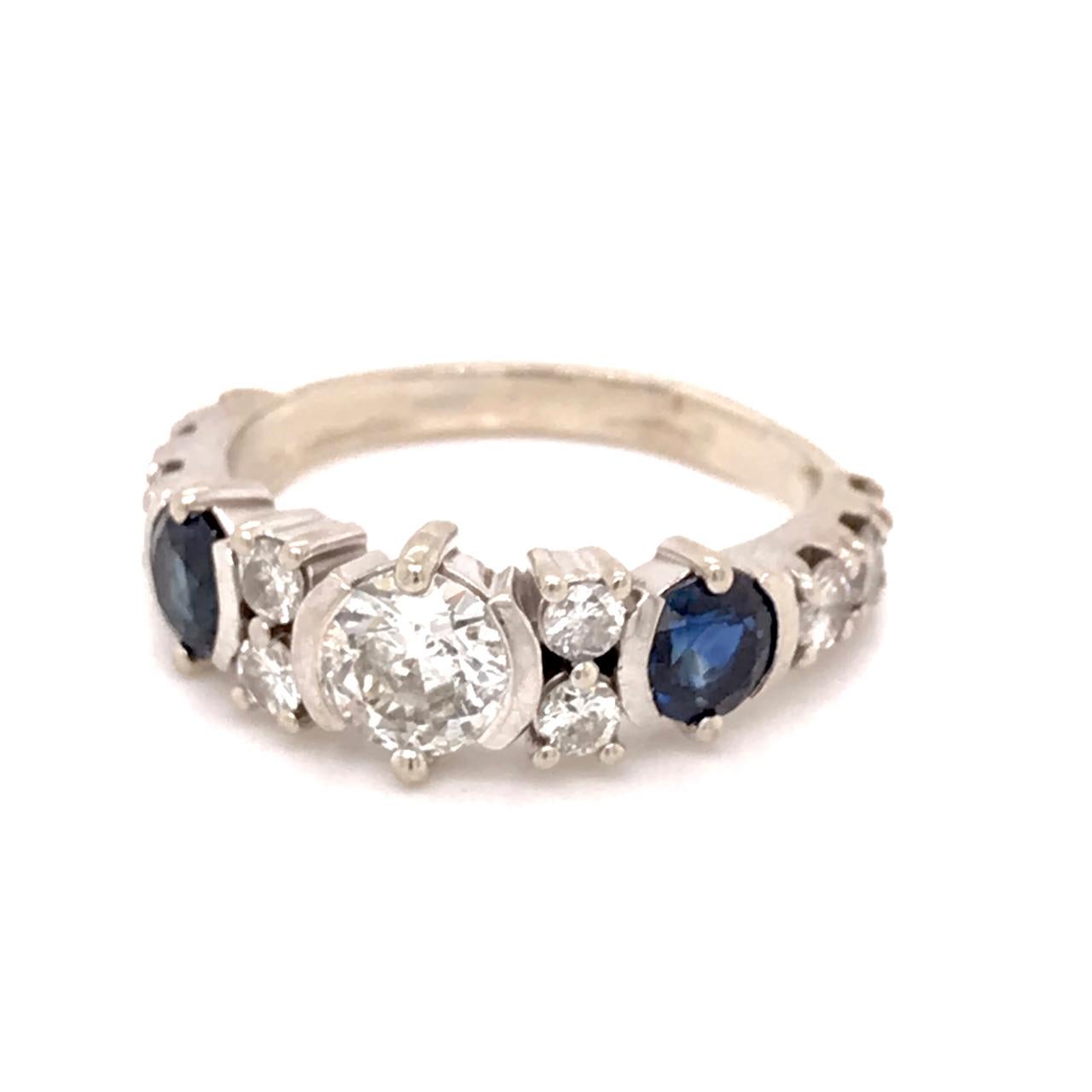 Vintage 14k White Gold, Diamond, & Sapphire Art Deco Style Cocktail Ring For Sale 6