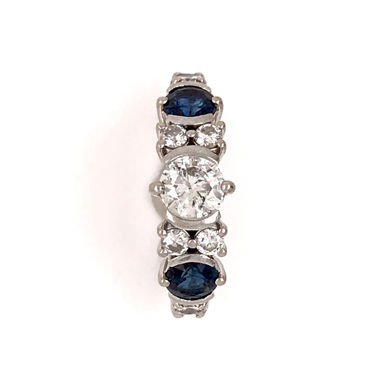 Vintage 14k White Gold, Diamond, & Sapphire Art Deco Style Cocktail Ring For Sale 7