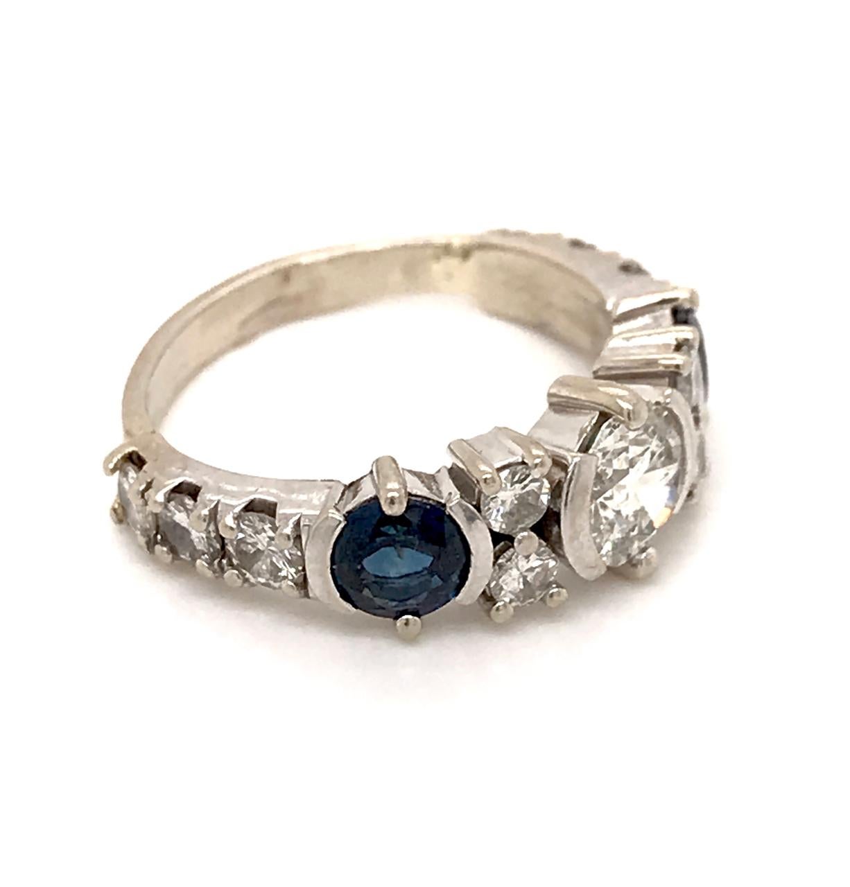 Women's Vintage 14k White Gold, Diamond, & Sapphire Art Deco Style Cocktail Ring For Sale