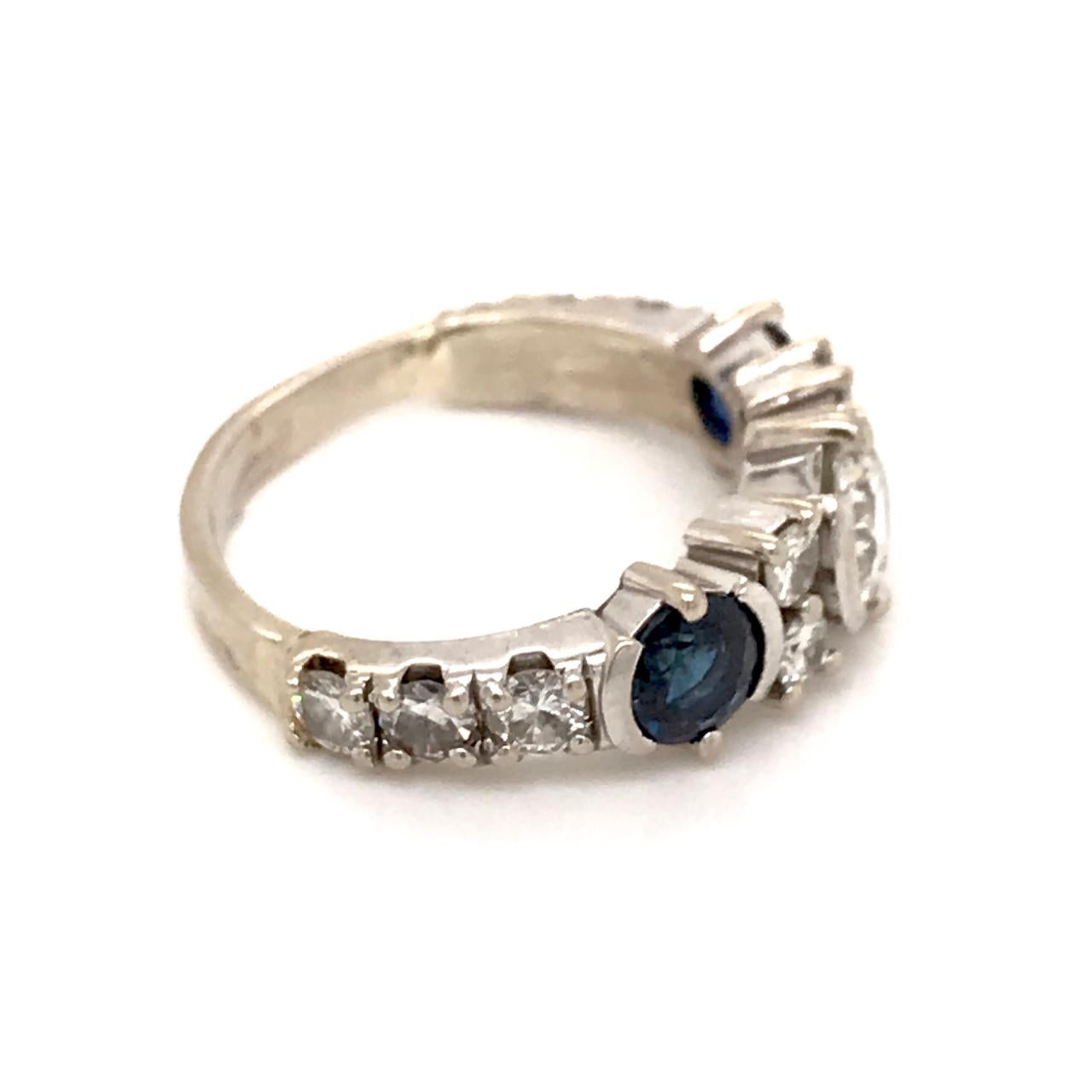 Vintage 14k White Gold, Diamond, & Sapphire Art Deco Style Cocktail Ring For Sale 1