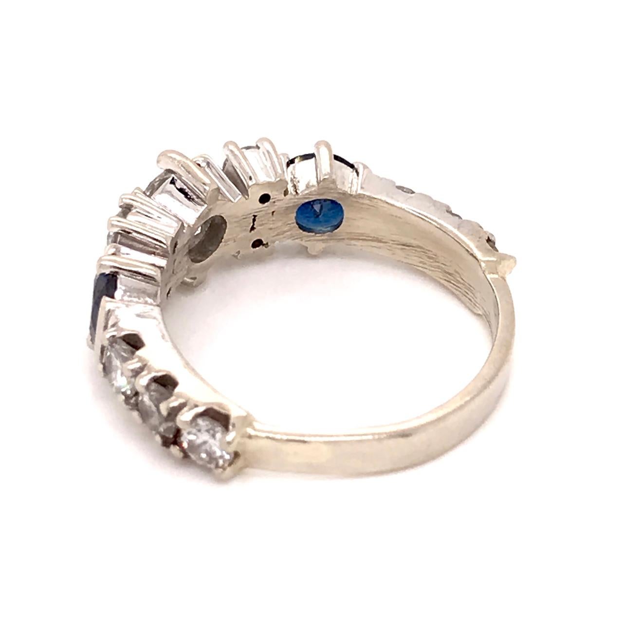 Vintage 14k White Gold, Diamond, & Sapphire Art Deco Style Cocktail Ring For Sale 3