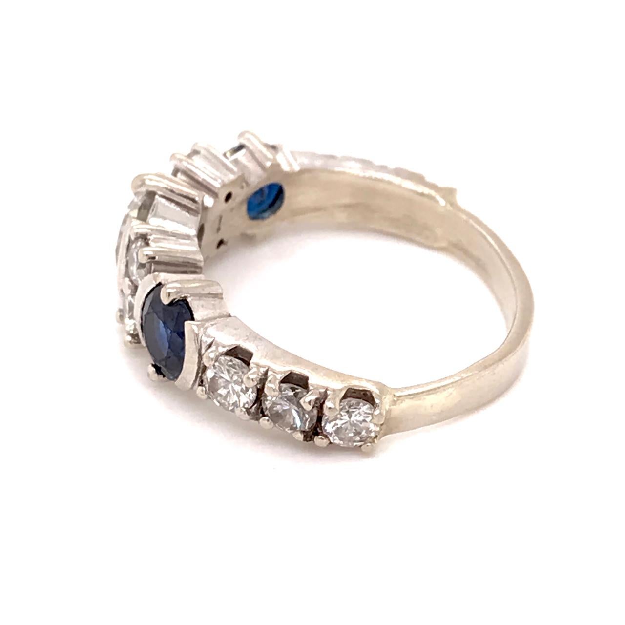 Vintage 14k White Gold, Diamond, & Sapphire Art Deco Style Cocktail Ring For Sale 4