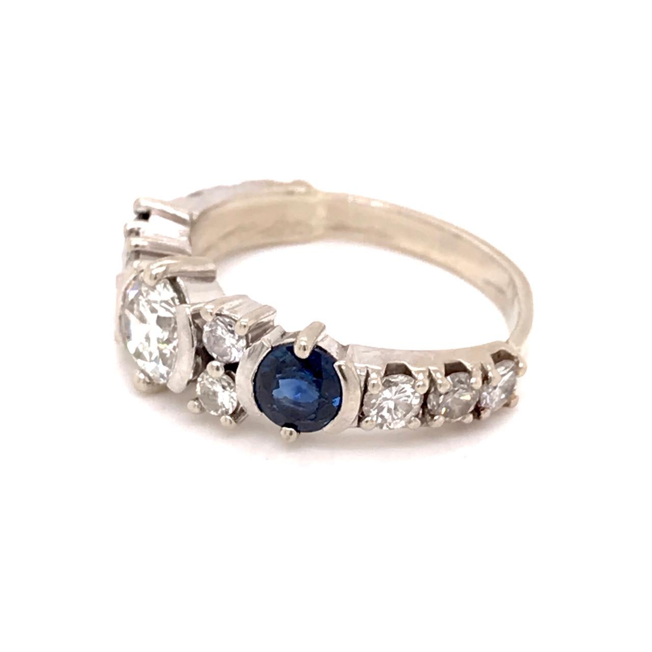 Vintage 14k White Gold, Diamond, & Sapphire Art Deco Style Cocktail Ring For Sale 5