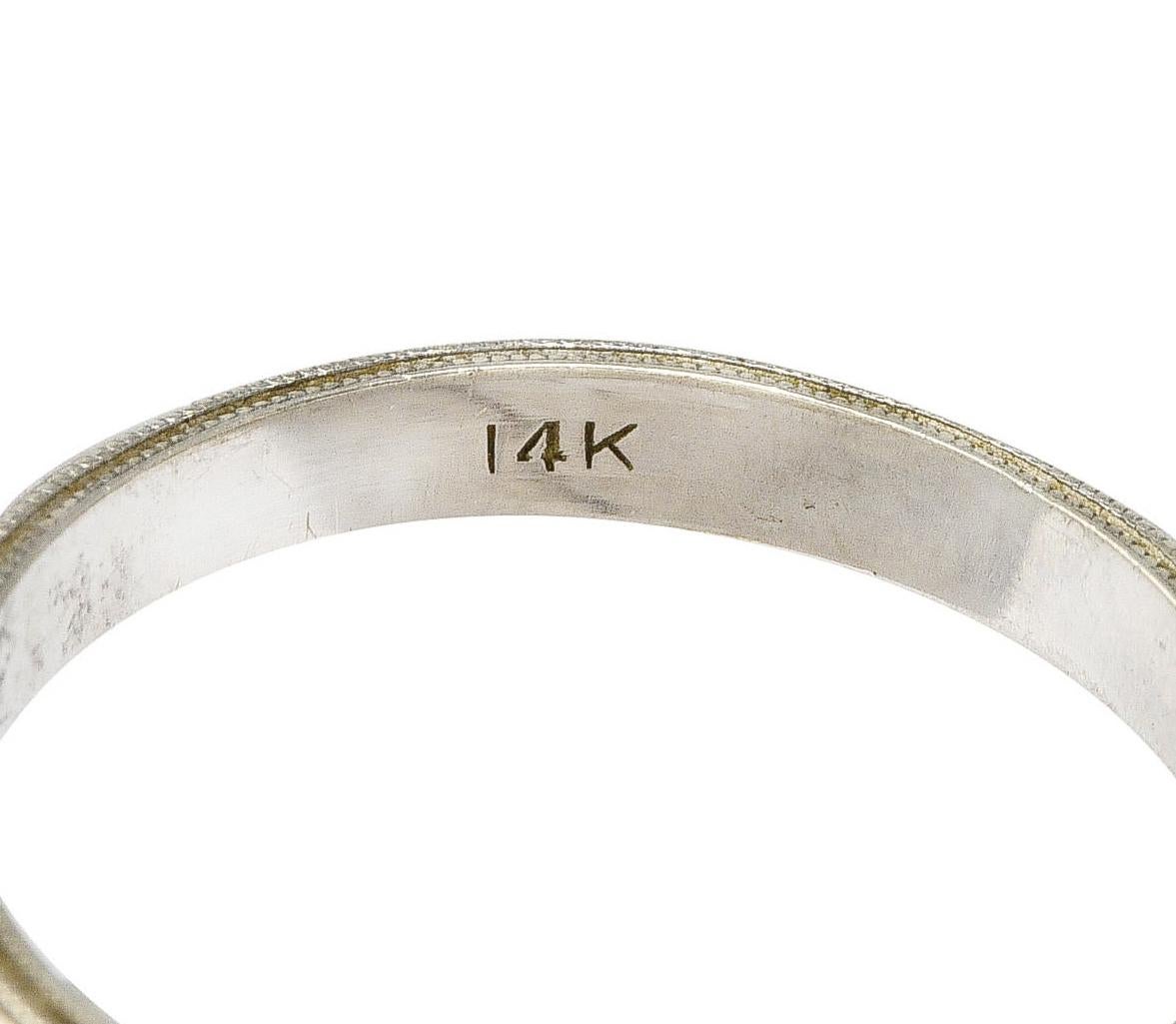 Women's or Men's Art Deco 14 Karat White Gold Engraved Orange Blossom Wedding Band Ring