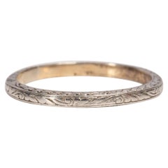 Art Deco 14 Karat White Gold Filigree Engraved Vintage Band