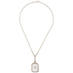 Art Deco 14 Karat White Gold Filigree Rock Crystal Diamond Necklace