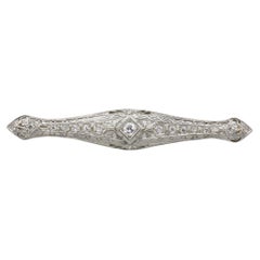 Art Deco 14 Karat White Gold Natural Diamond Filigree Bar Pin Brooch