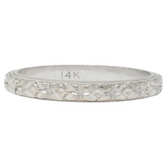 Art Deco 14 Karat White Gold Orange Blossom Vintage Wedding Band Ring