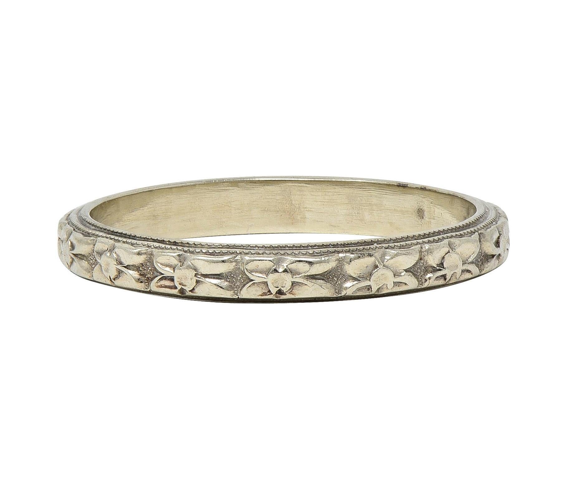 Art Deco 14 Karat White Gold Vintage Orange Blossom Wedding Band Ring 2