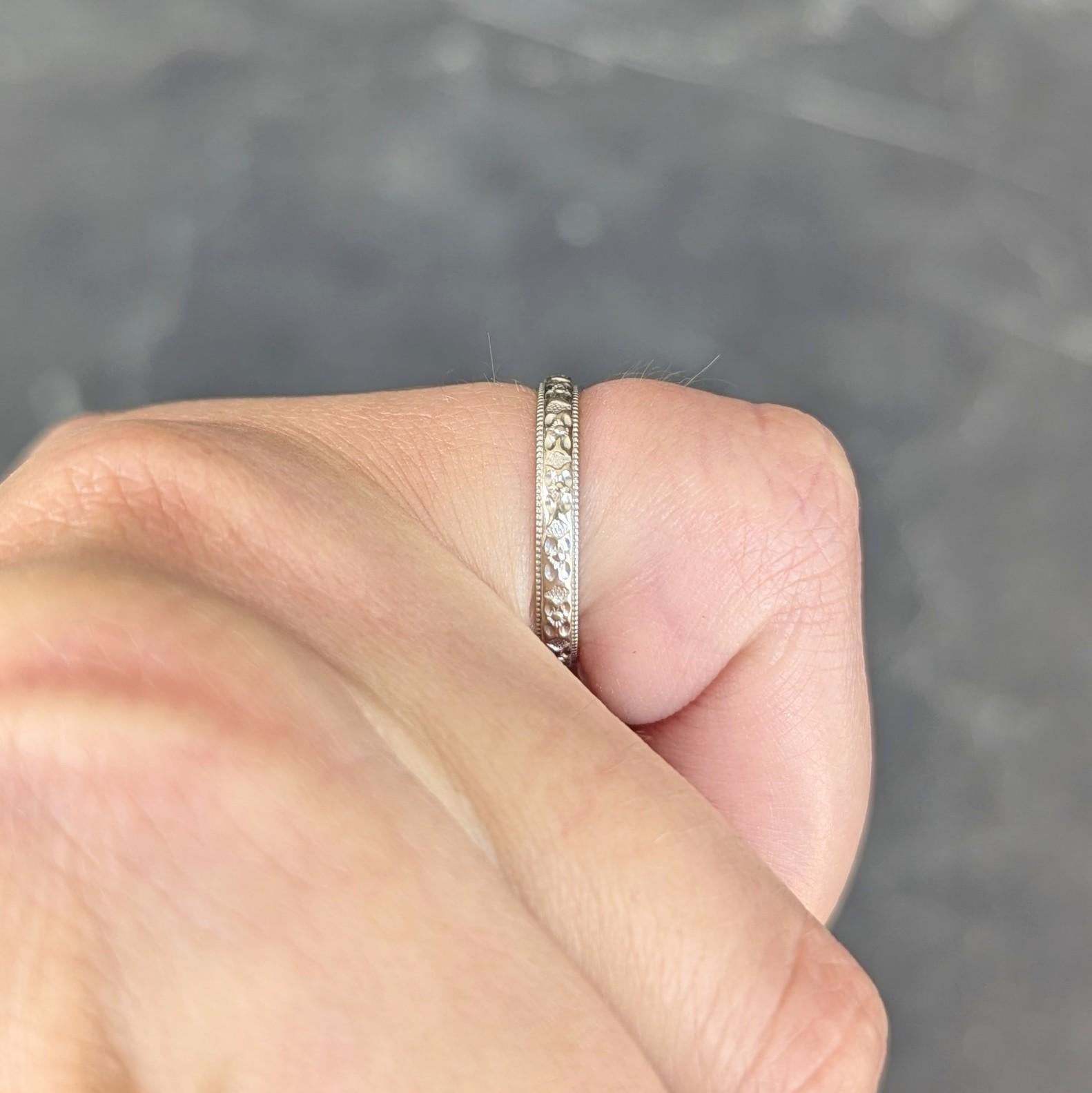 Art Deco 14 Karat White Gold Vintage Orange Blossom Wedding Band Ring For Sale 2