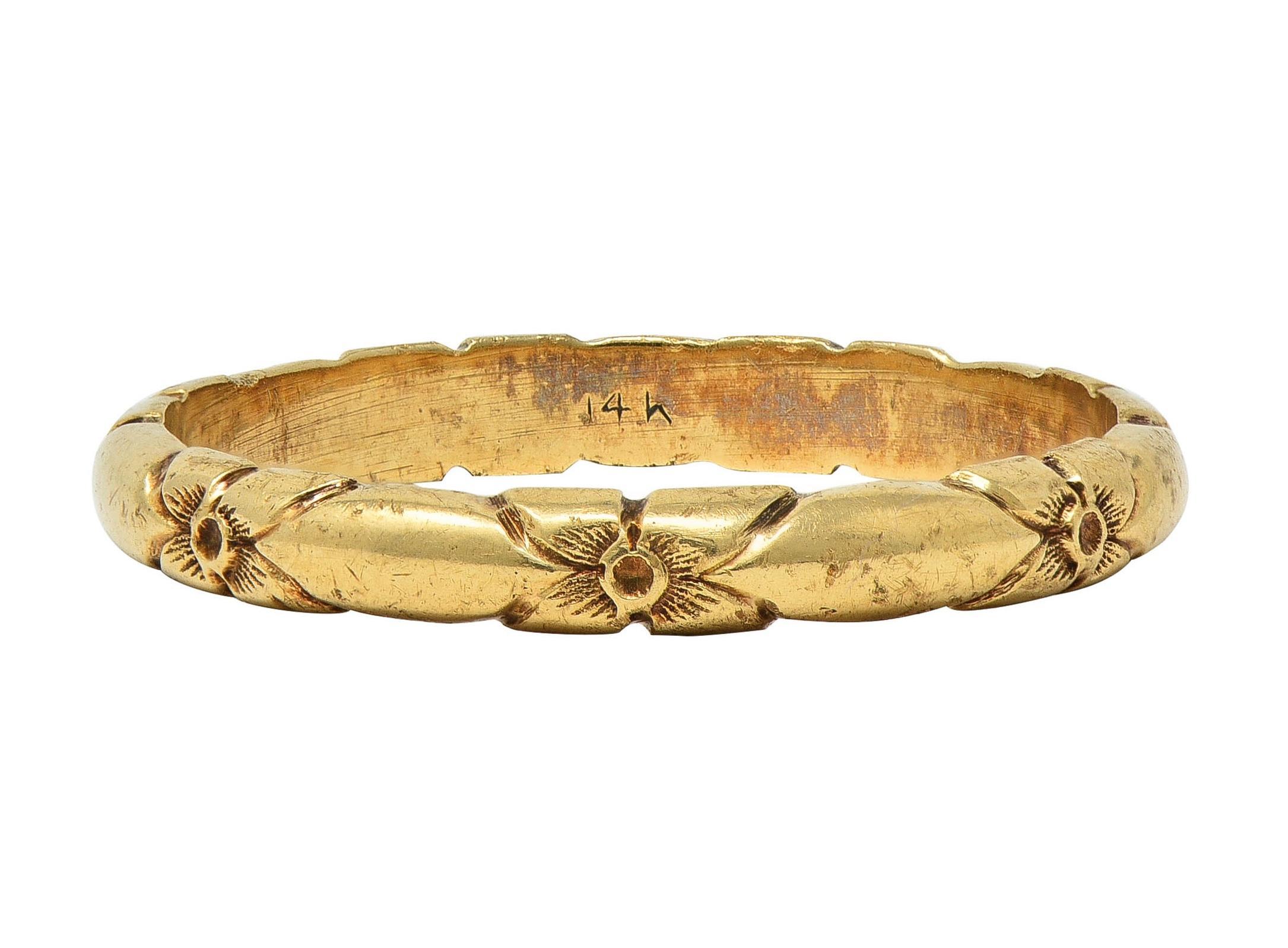 Art Deco 14 Karat Yellow Gold Antique Orange Blossom Wedding Band Ring 2