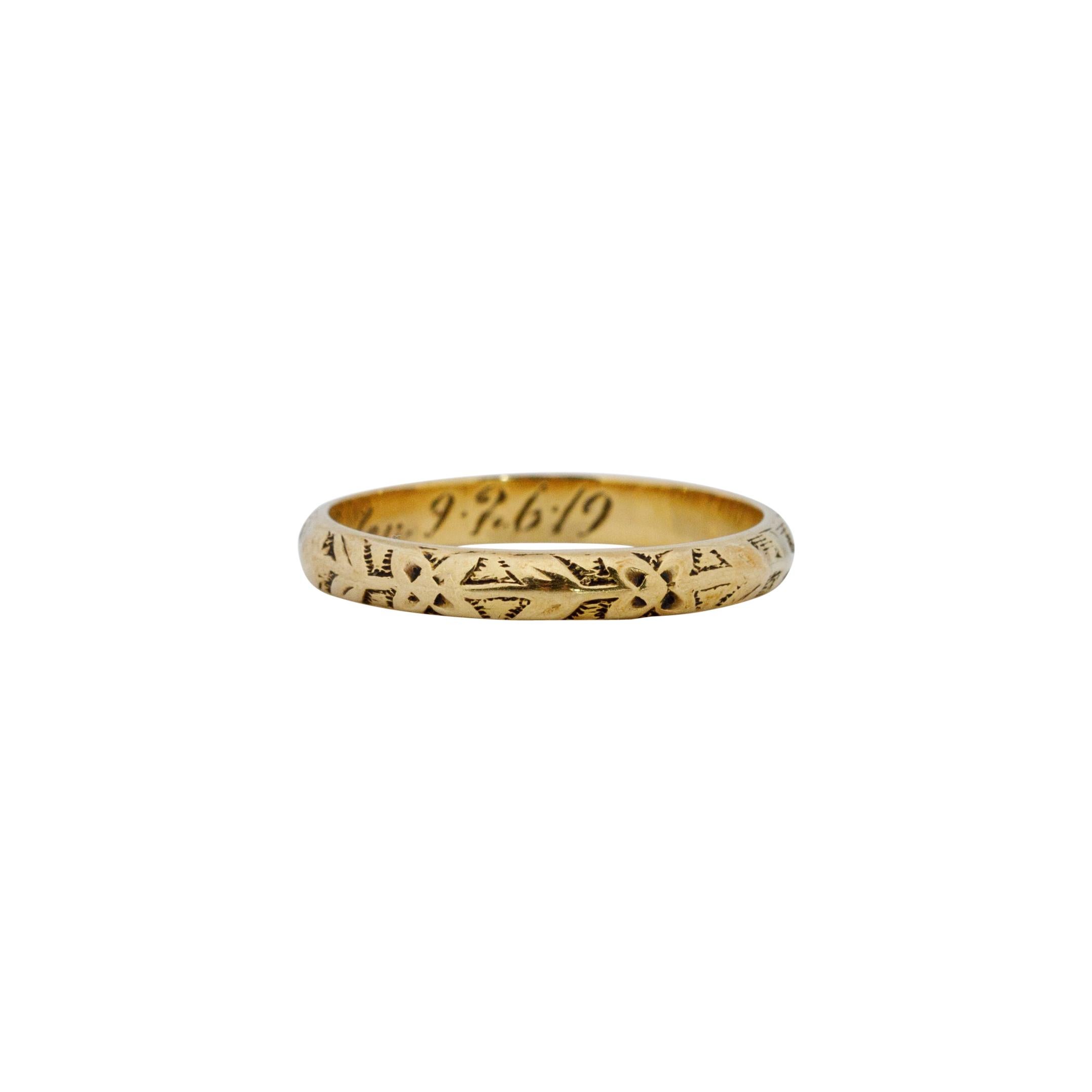 Art Deco 14 Karat Yellow Gold Engagement Band For Sale