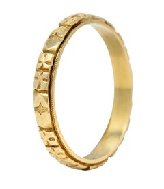 Art Deco 14 Karat Yellow Gold Floral Orange Blossom Heart Men's Wedding Band