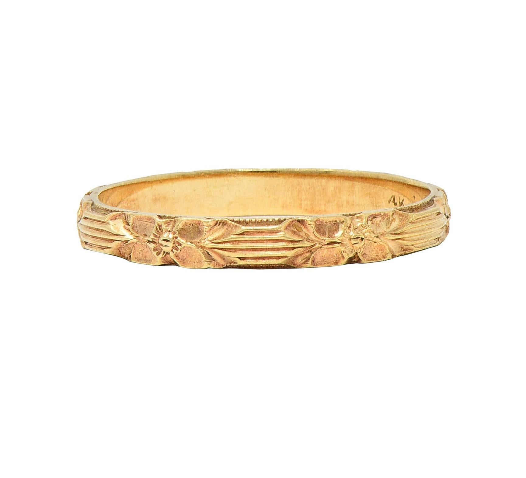 Art Deco 14 Karat Yellow Gold Orange Blossom Vintage Wedding Band Ring For Sale 2