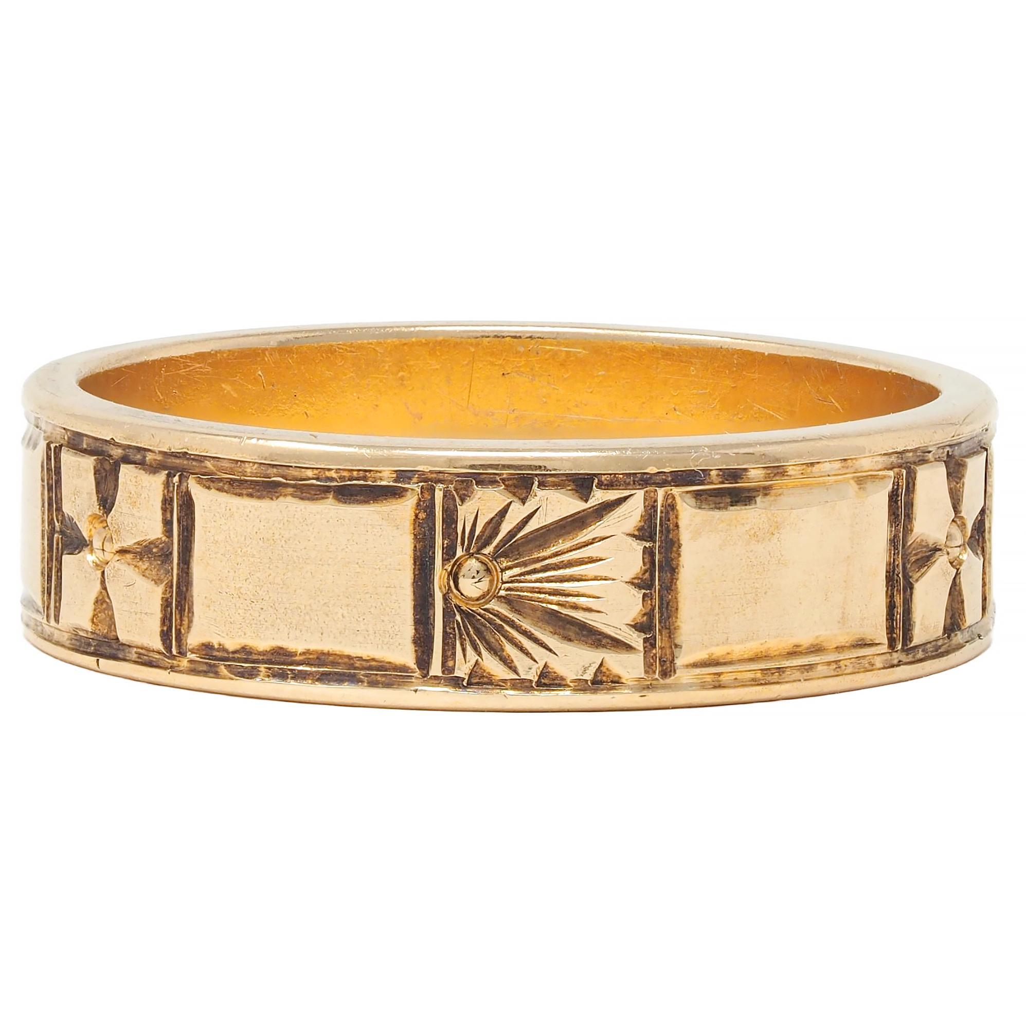Anello Art of Vintage 14 Karat Yellow Gold Orange Blossom Vintage Wide Wedding Band In condizioni ottime in vendita a Philadelphia, PA
