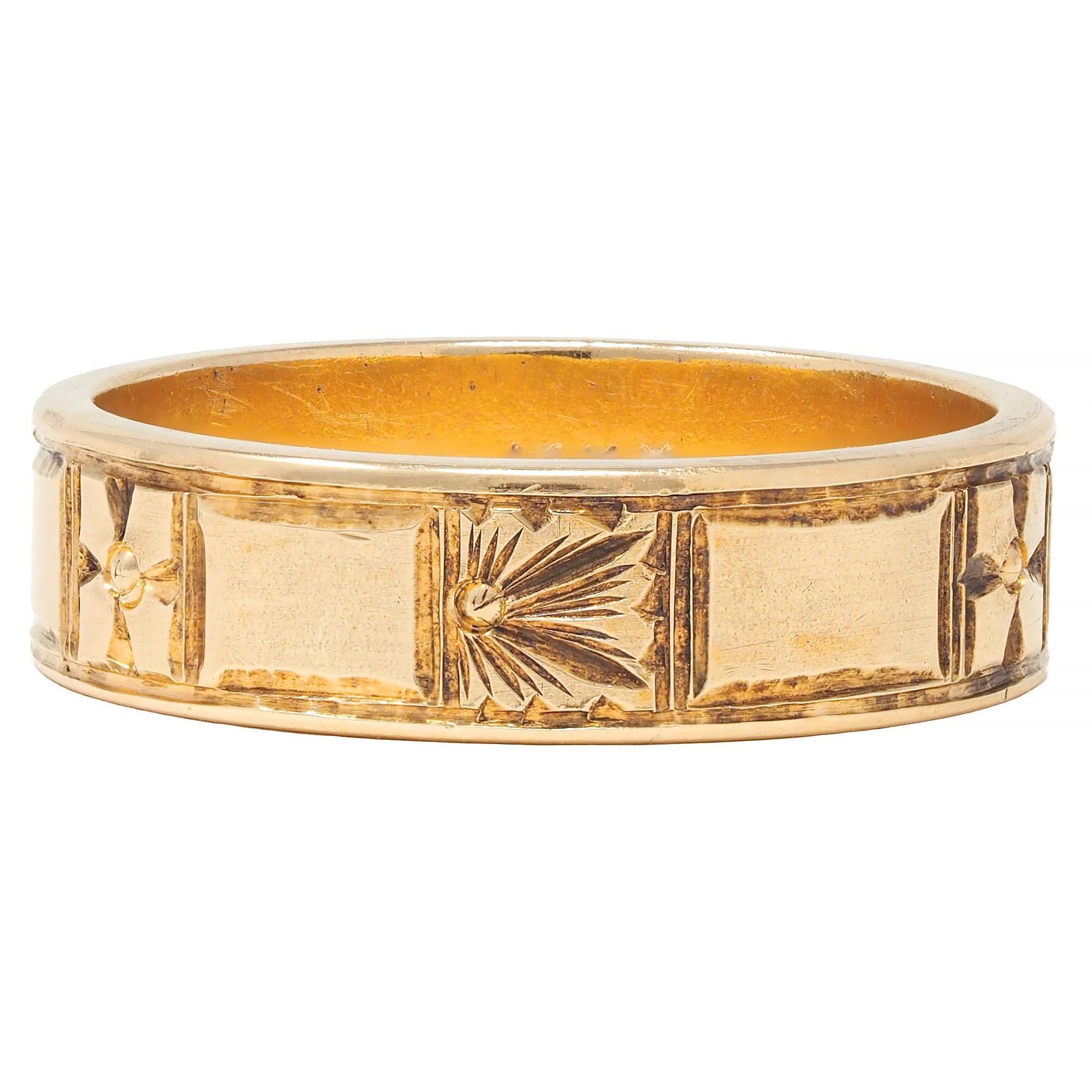 Anello Art of Vintage 14 Karat Yellow Gold Orange Blossom Vintage Wide Wedding Band in vendita 3