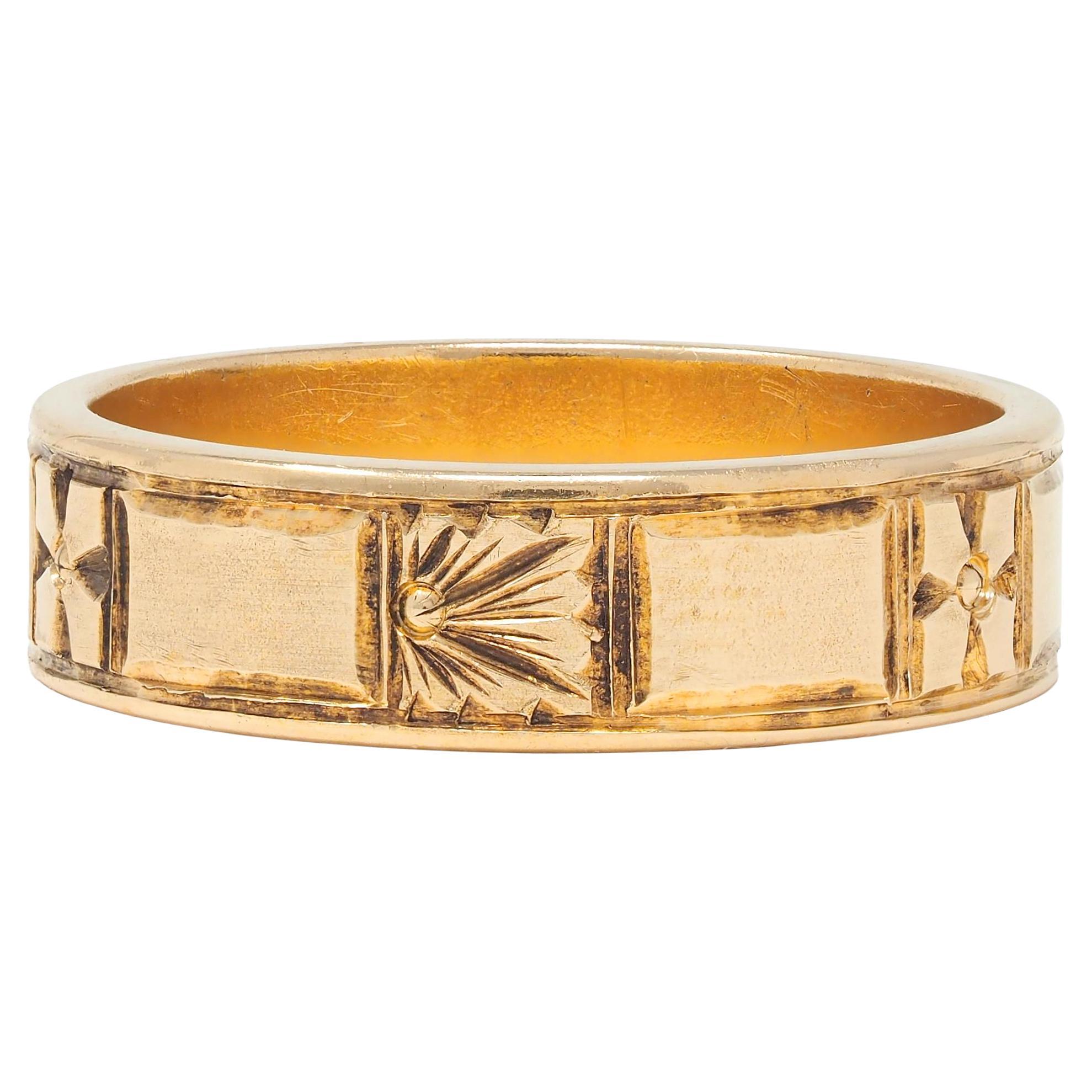 Art Déco 14 Quilates Oro Amarillo Anillo de Boda Ancho Vintage Orange Blossom