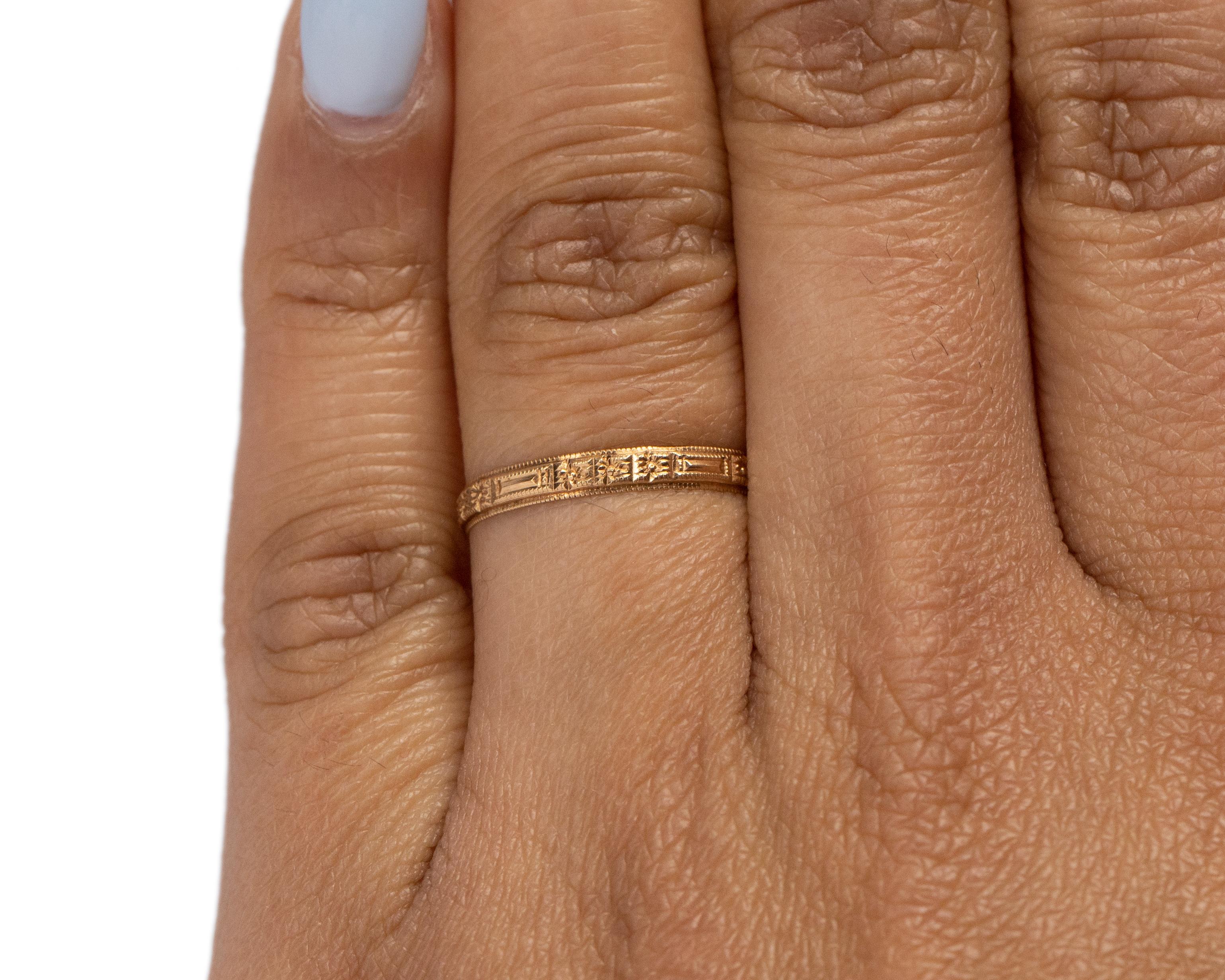 Item Details: 
Ring Size: 5.5
Metal Type: 14 Karat Yellow Gold [Hallmarked, and Tested]
Weight: 1.5 grams

Finger to Top of Stone Measurement: 1.5mm
Condition: Excellent