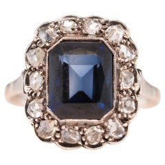 Vintage Art Deco 14 Karat Yellow Gold Rose Cut Diamond and Sapphire Ring